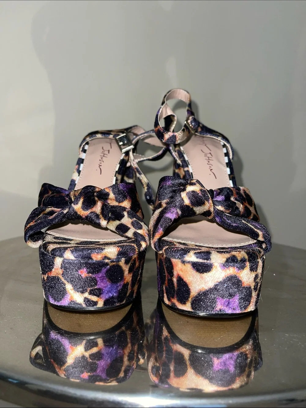 Betsey Johnson Leopard Platform Sandals with Purple Accents